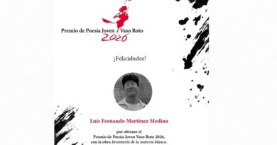 TAPATÍO GANA PREMIO DE POESÍA JOVEN VASO ROTO